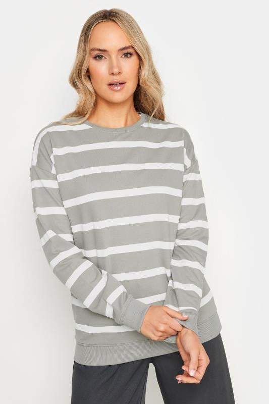 evans LTS Tall Grey Crew Neck Stripe Sweatshirt