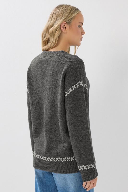 Evans LTS Tall Grey Knitted Cross Stitch Jumper