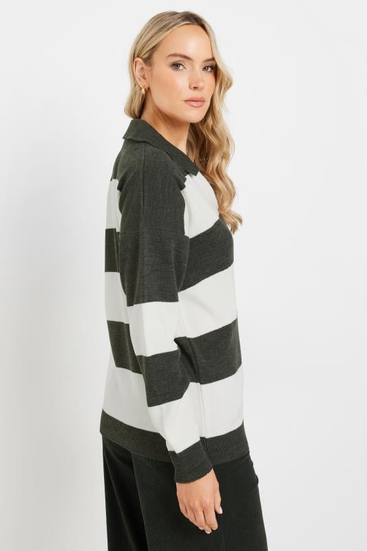 Evans LTS Tall Grey Knitted Stripe Collared Jumper