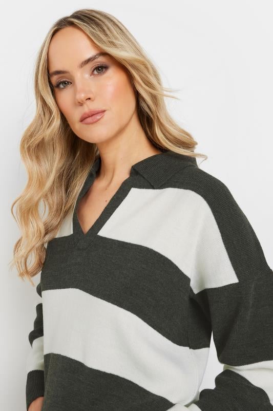 Evans LTS Tall Grey Knitted Stripe Collared Jumper