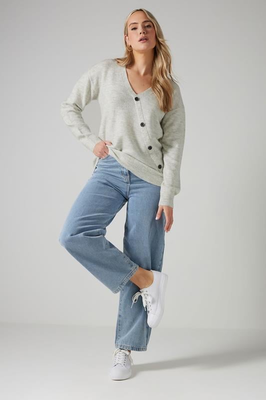 Evans LTS Tall Grey Marl Knit Wrap Button Jumper