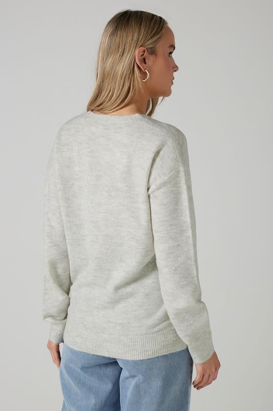 Evans LTS Tall Grey Marl Knit Wrap Button Jumper