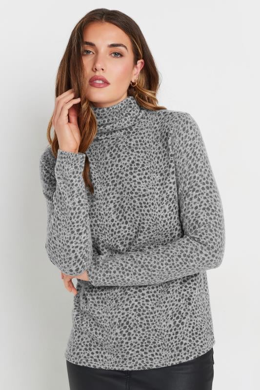 evans LTS Tall Grey Soft Touch Animal Print Top