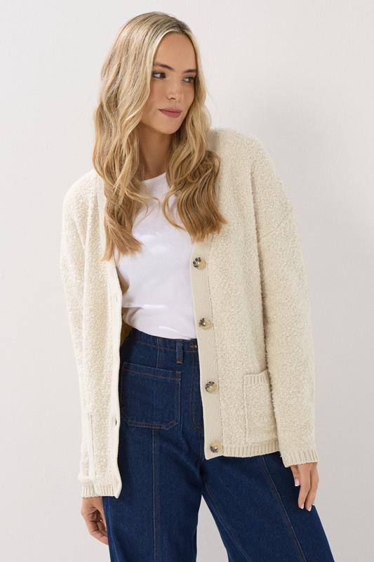 evans LTS Tall Ivory White Boucle Knitted Cardigan