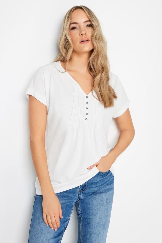 evans LTS Tall Ivory White Cotton Henley T-Shirt