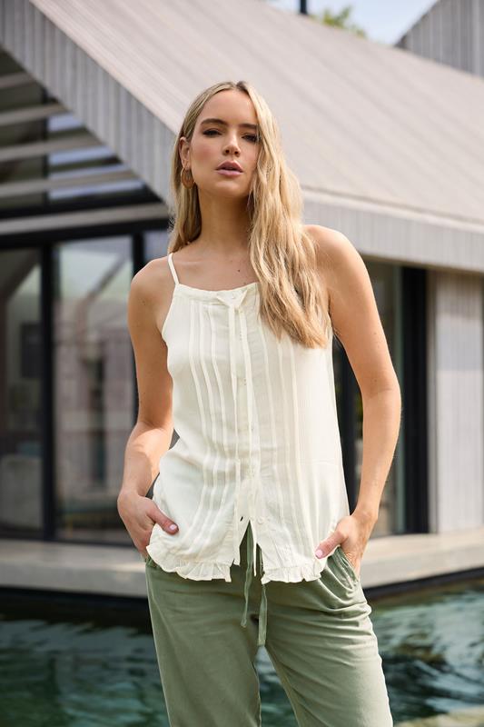 evans LTS Tall Ivory White Crinkle Button Vest Top