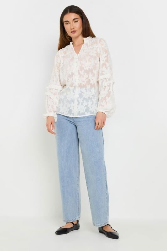 Evans LTS Tall Ivory White Jacquard Floral Blouse