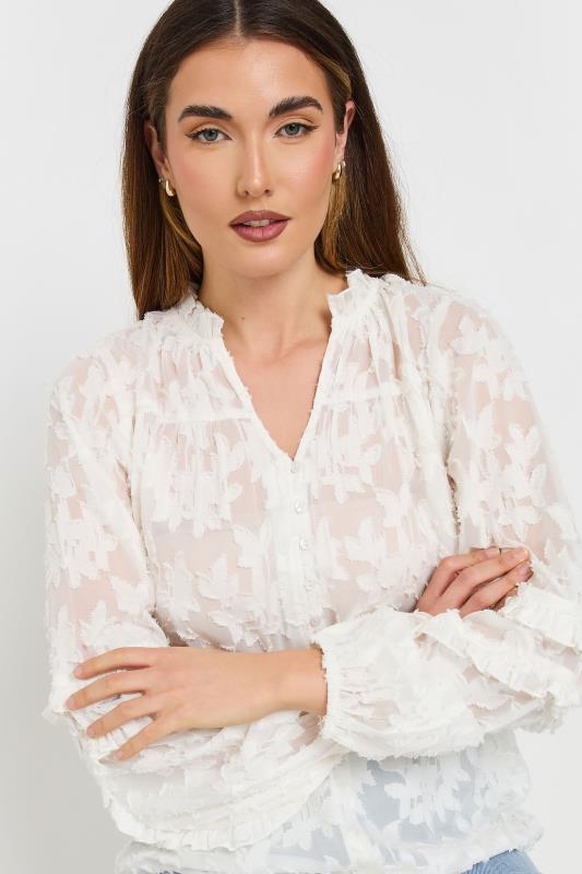 Evans LTS Tall Ivory White Jacquard Floral Blouse