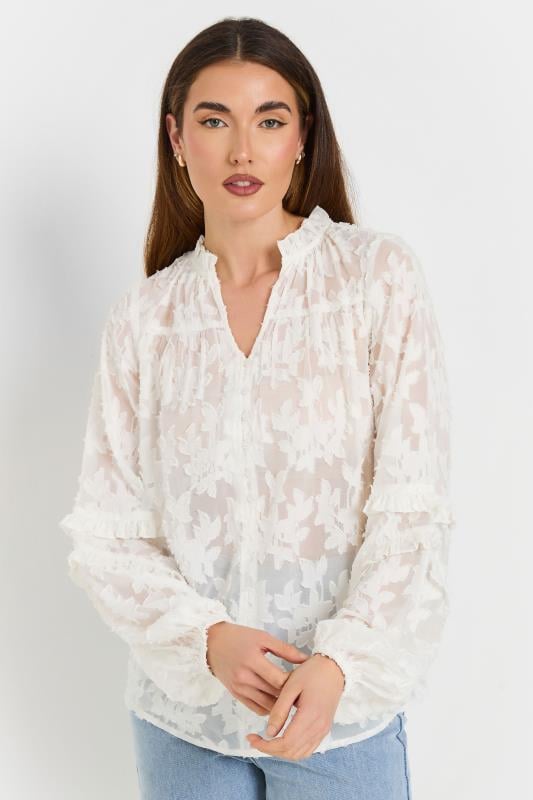 evans LTS Tall Ivory White Jacquard Floral Blouse