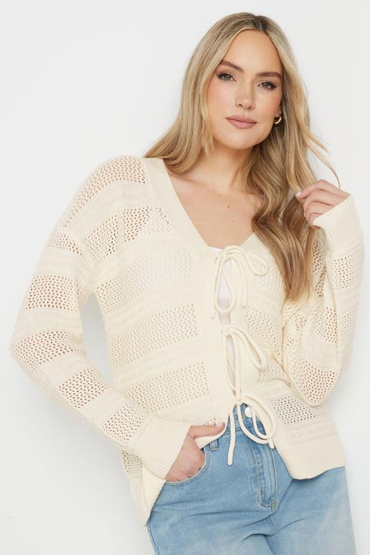 Evans LTS Tall Ivory White Knit Tie Front Cardigan