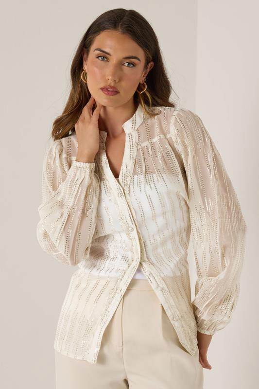 Evans LTS Tall Ivory White Metallic Dash Blouse