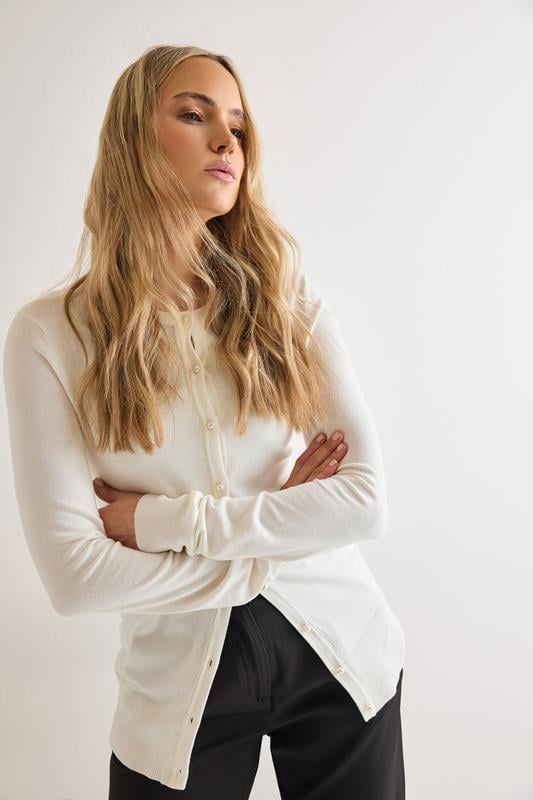 evans LTS Tall Ivory White Pearl Button Cardigan