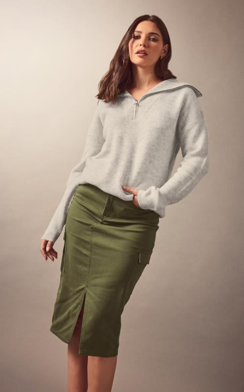 Evans LTS Tall Khaki Green Cargo Midi Skirt