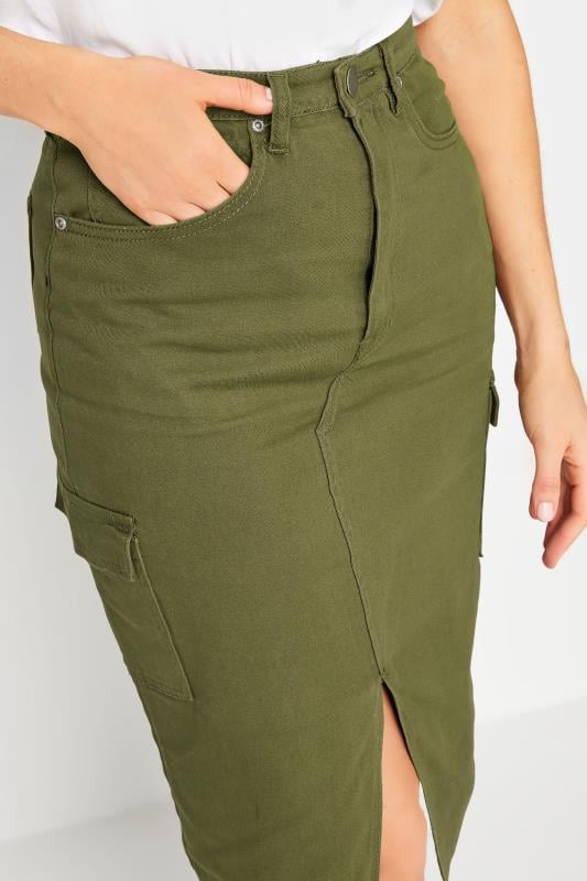 Evans LTS Tall Khaki Green Cargo Midi Skirt