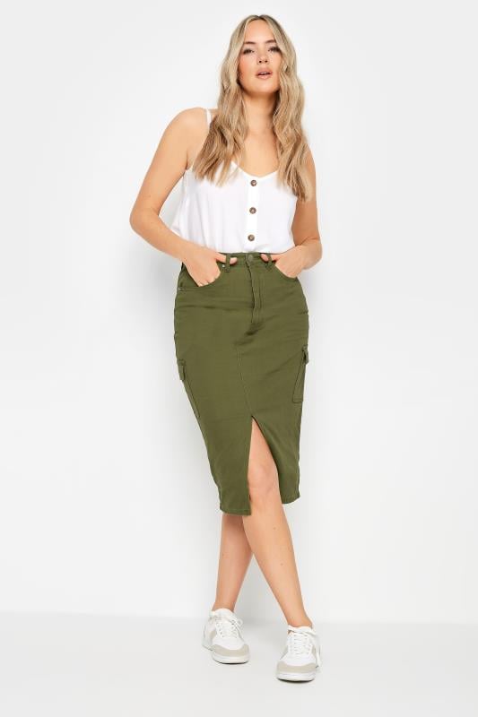 evans LTS Tall Khaki Green Cargo Midi Skirt