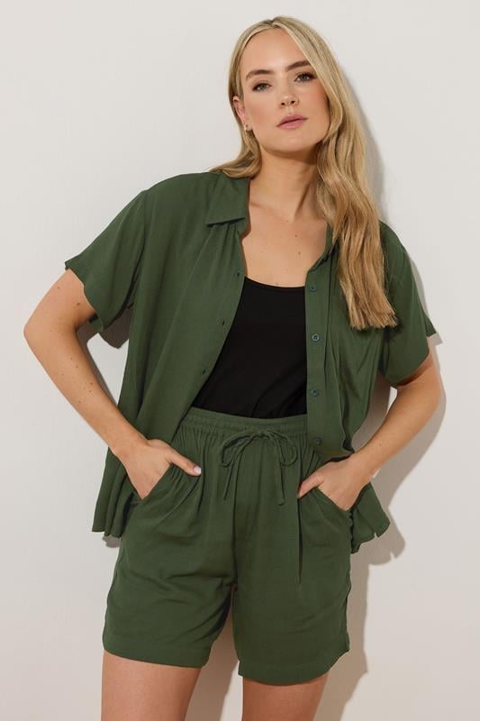 Evans LTS Tall Khaki Green Cotton Crinkle Shorts