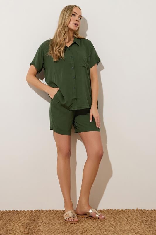 Evans LTS Tall Khaki Green Cotton Crinkle Shorts