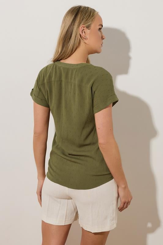 Evans LTS Tall Khaki Green Dobby Spot Blouse