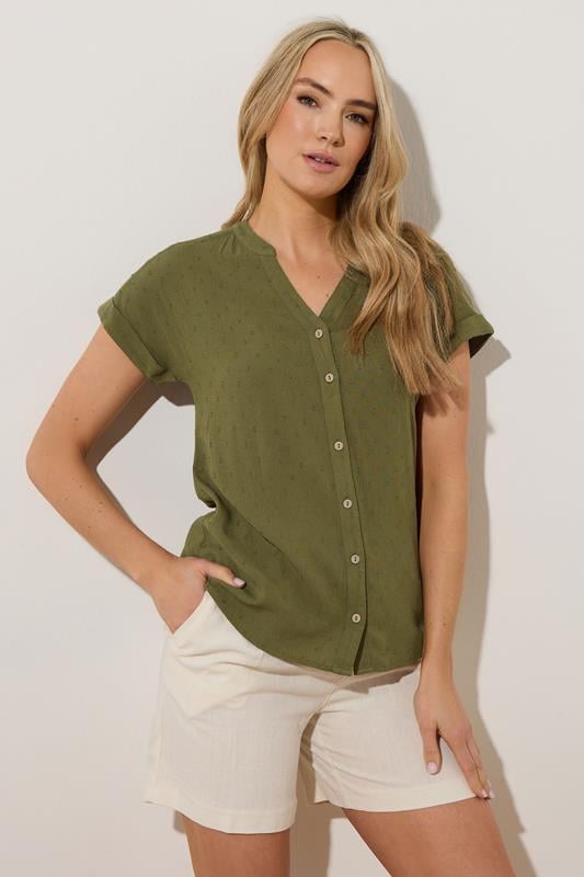 evans LTS Tall Khaki Green Dobby Spot Blouse