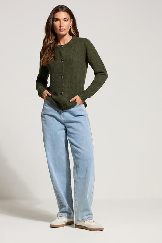 Evans LTS Tall Khaki Green Knitted Button Cardigan