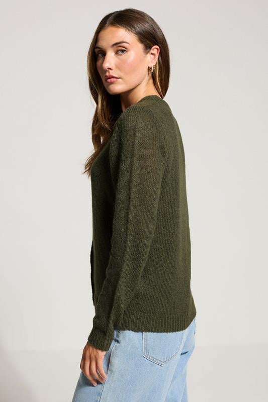 Evans LTS Tall Khaki Green Knitted Button Cardigan