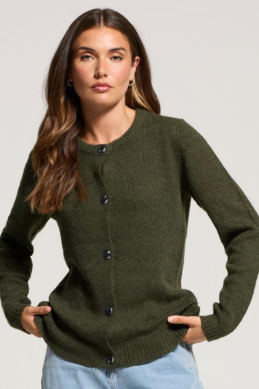evans LTS Tall Khaki Green Knitted Button Cardigan