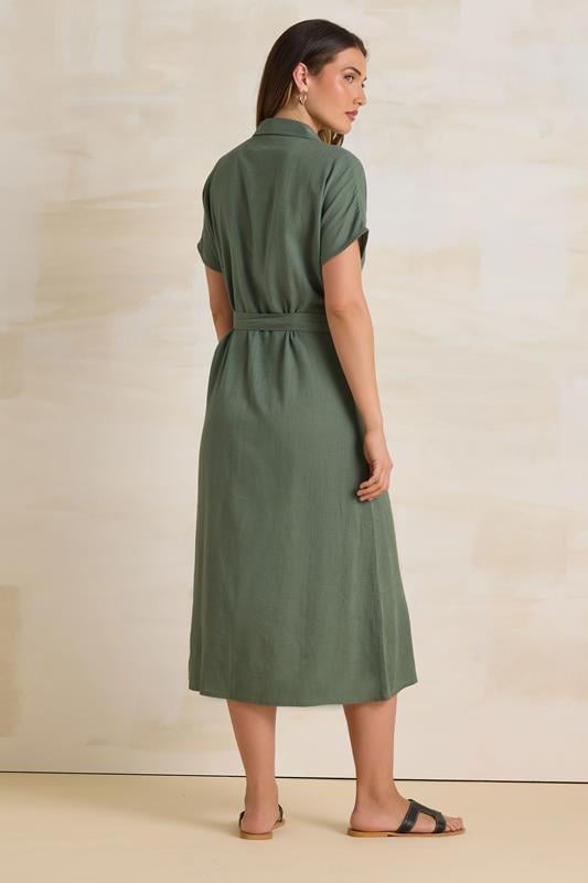 Evans LTS Tall Khaki Green Linen Button Midi Dress