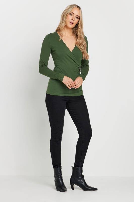 Evans LTS Tall Khaki Green Long Sleeve Wrap Top