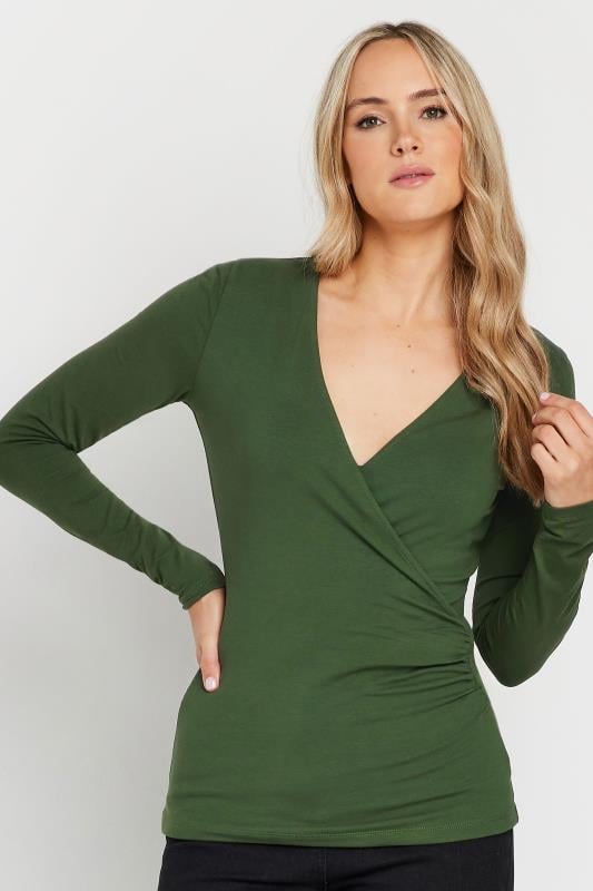 Evans LTS Tall Khaki Green Long Sleeve Wrap Top
