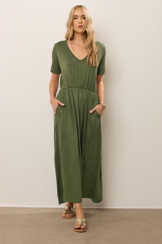 evans LTS Tall Khaki Green Maxi T-Shirt Dress