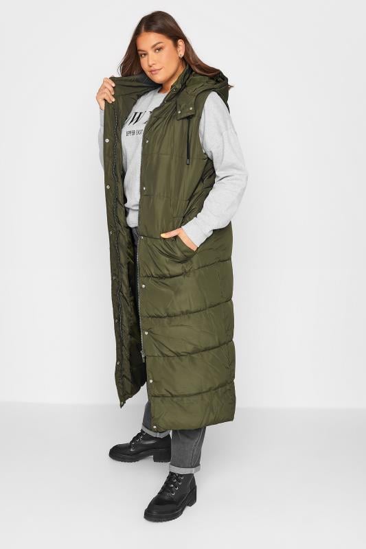 Evans LTS Tall Khaki Green Midaxi Puffer Gilet