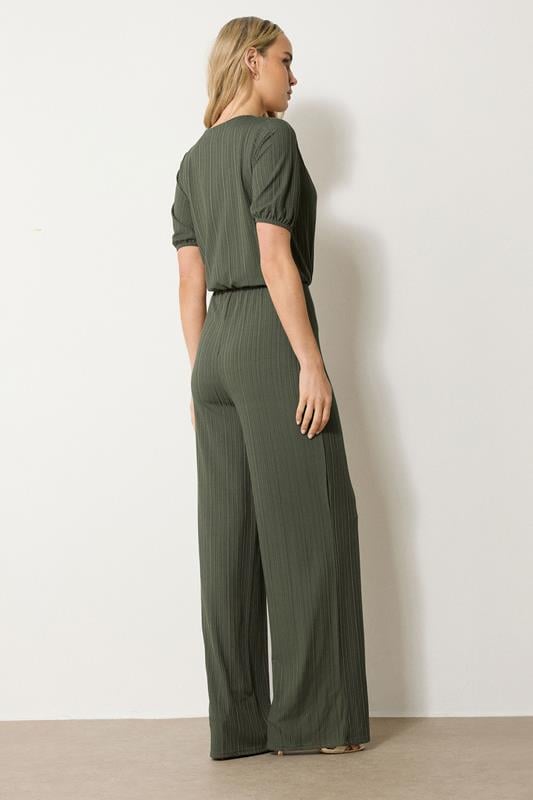 Evans LTS Tall Khaki Green Ribbed Wrap Jumpsuit