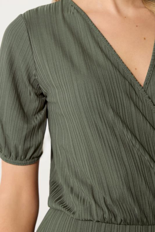 Evans LTS Tall Khaki Green Ribbed Wrap Jumpsuit