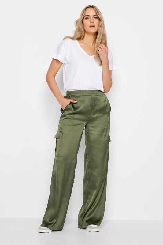 Evans LTS Tall Khaki Green Satin Wide Leg Trousers