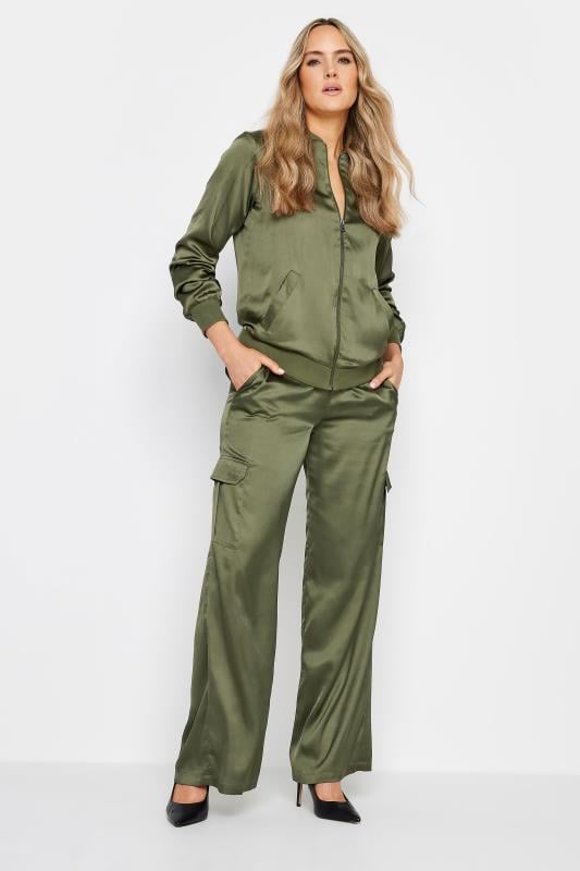Evans LTS Tall Khaki Green Satin Wide Leg Trousers