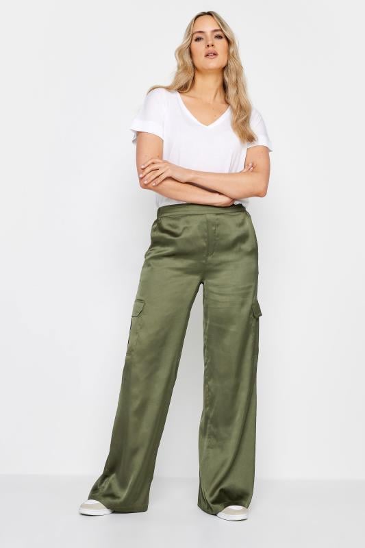 evans LTS Tall Khaki Green Satin Wide Leg Trousers