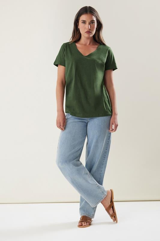 Evans LTS Tall Khaki Green V-Neck T-Shirt
