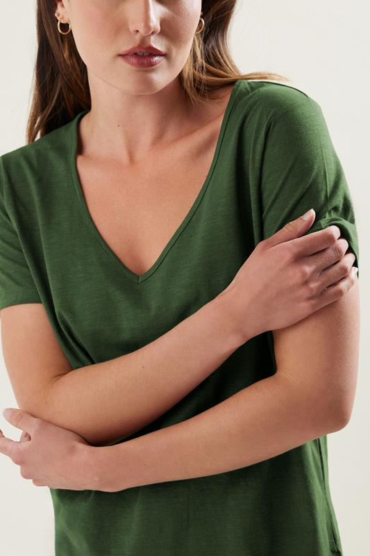 Evans LTS Tall Khaki Green V-Neck T-Shirt