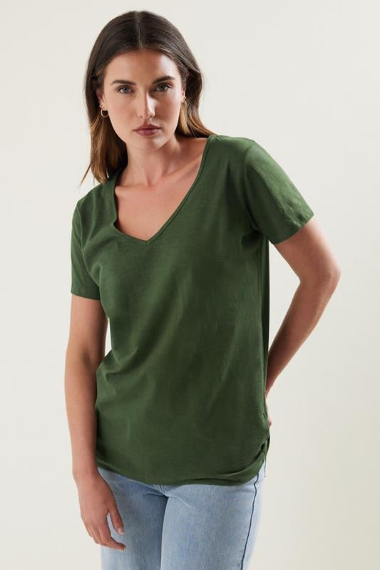 evans LTS Tall Khaki Green V-Neck T-Shirt