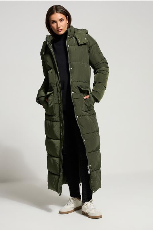 evans LTS Tall Khaki Padded Longline Coat
