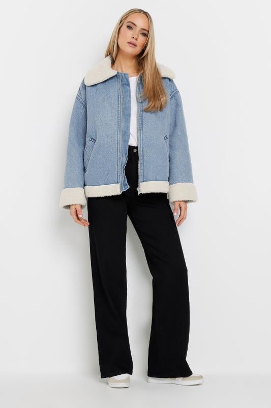 Evans LTS Tall Light Blue Denim Borg Zip Jacket