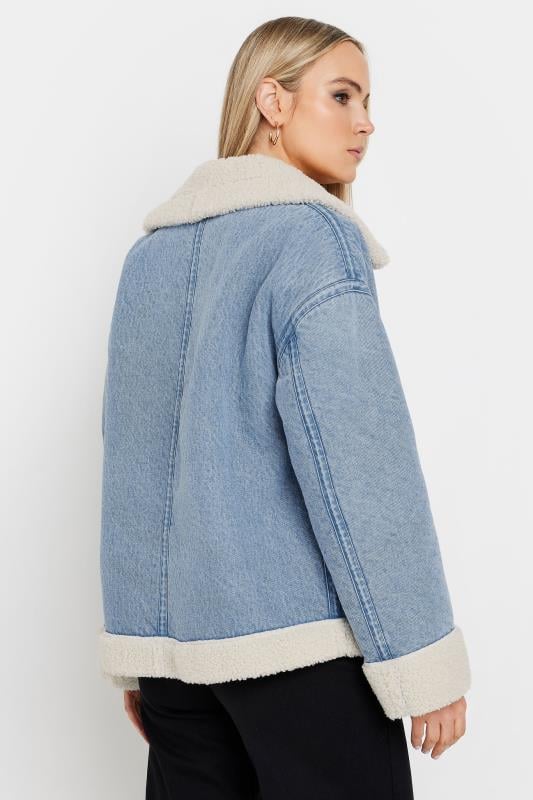 Evans LTS Tall Light Blue Denim Borg Zip Jacket