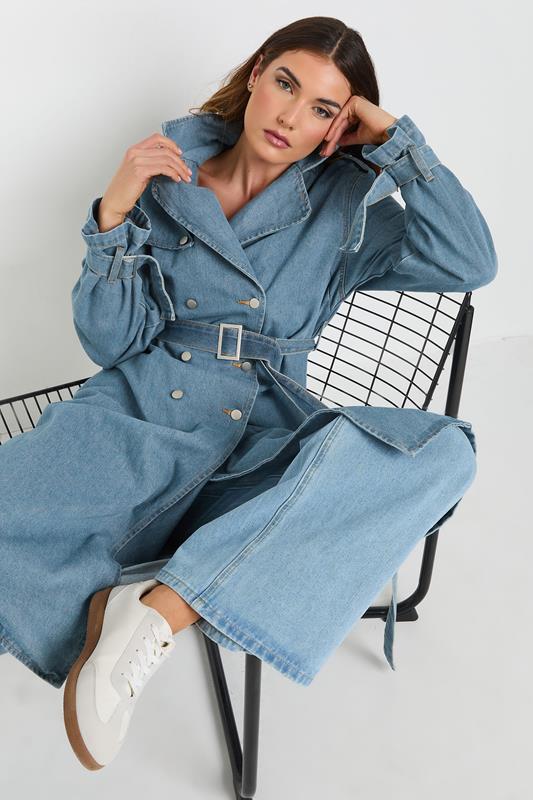 Evans LTS Tall Light Blue Denim Trench Coat