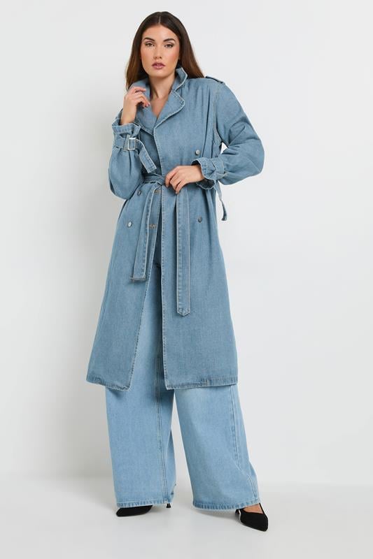 Evans LTS Tall Light Blue Denim Trench Coat