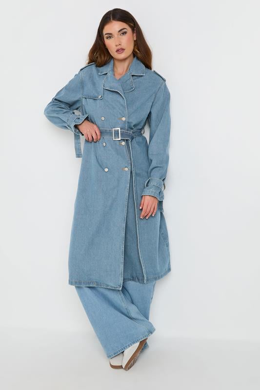 Evans LTS Tall Light Blue Denim Trench Coat