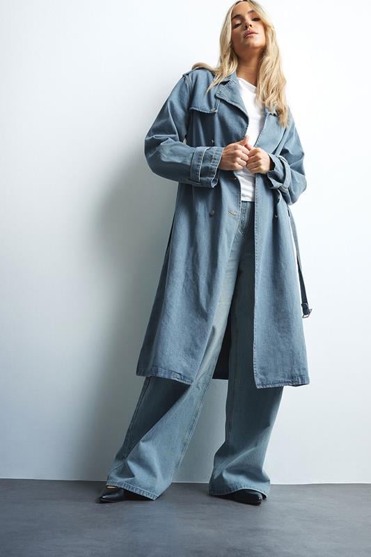 evans LTS Tall Light Blue Denim Trench Coat