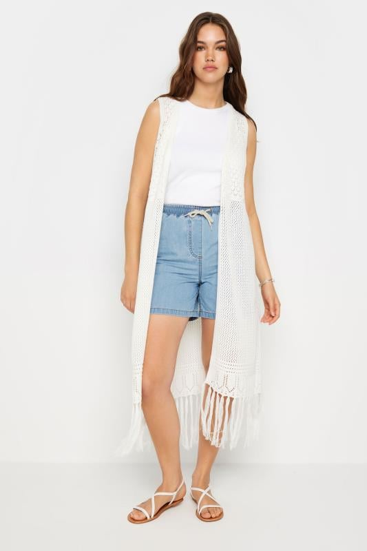 Evans LTS Tall Light Blue Tie Waist Denim Shorts