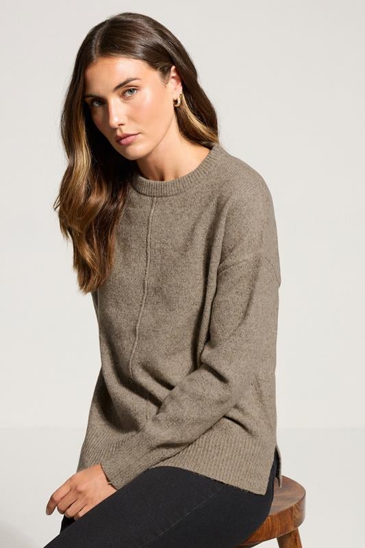 evans LTS Tall Light Brown Seam Front Jumper