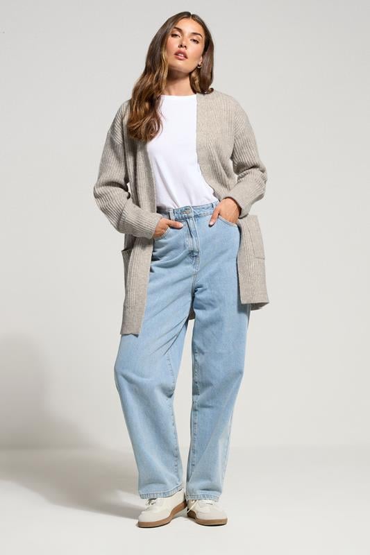 Evans LTS Tall Light Grey Knitted Midi Cardigan