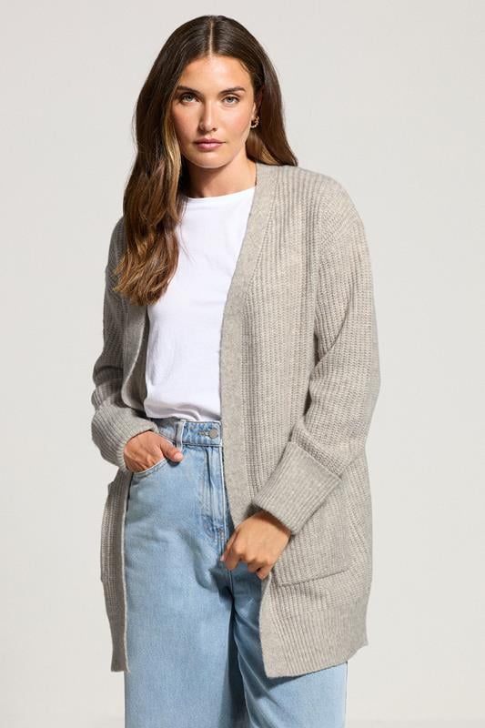 evans LTS Tall Light Grey Knitted Midi Cardigan